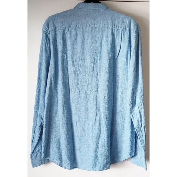 Old Navy Linen Cotton Button Down Denim Shirt L Regular Fit - Picture 2 of 5